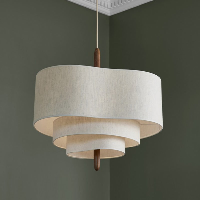 Bathroom Pendant Light Fixtures with Tiered Fabric Shade and Wood Accents - Image 5