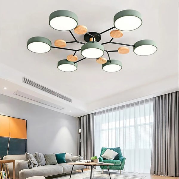 Bedroom Ceiling Light Fixtures Semi Flush LED Modern with Wooden Accents - Image 1