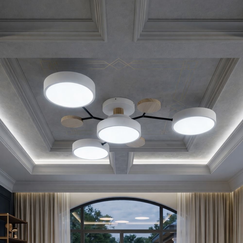 Bedroom Ceiling Light Fixtures Semi Flush LED Modern with Wooden Accents - Image 14