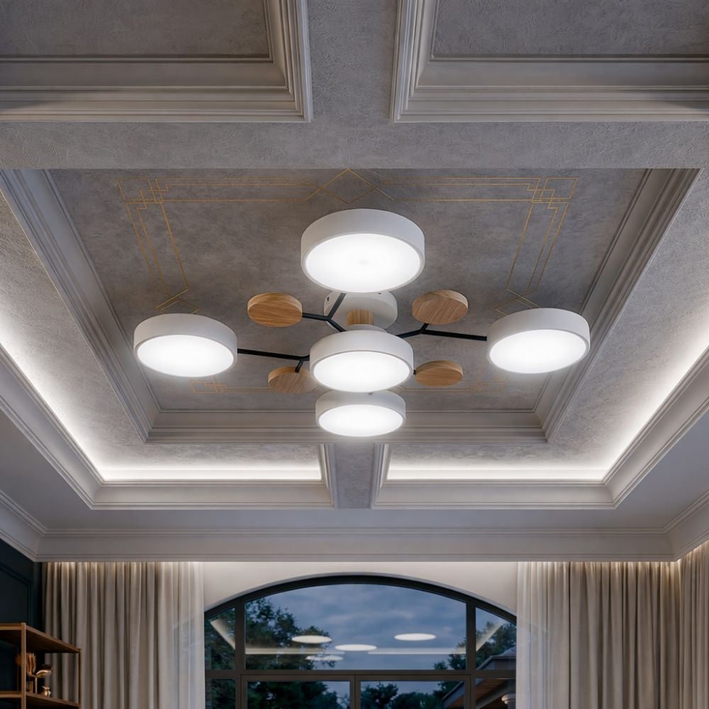 Bedroom Ceiling Light Fixtures Semi Flush LED Modern with Wooden Accents - Image 15