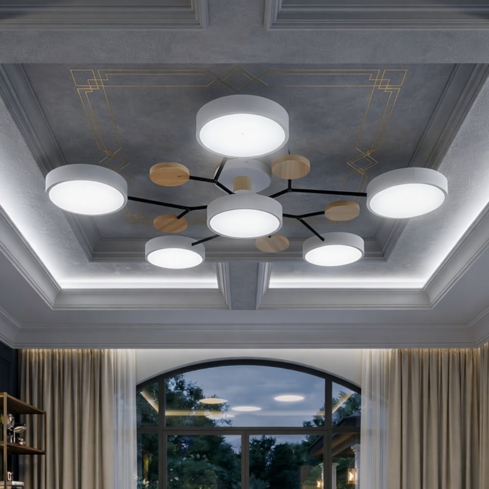 Bedroom Ceiling Light Fixtures Semi Flush LED Modern with Wooden Accents - Image 16
