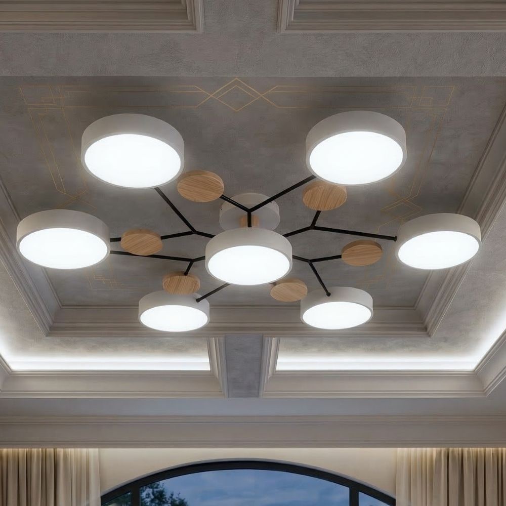 Bedroom Ceiling Light Fixtures Semi Flush LED Modern with Wooden Accents - Image 17