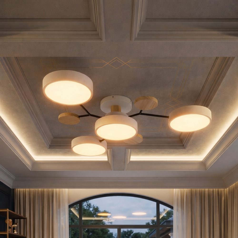 Bedroom Ceiling Light Fixtures Semi Flush LED Modern with Wooden Accents - Image 18