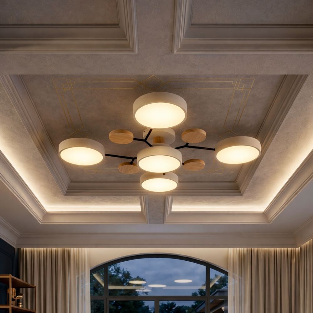 Bedroom Ceiling Light Fixtures Semi Flush LED Modern with Wooden Accents - Image 19