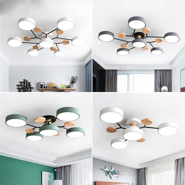 Bedroom Ceiling Light Fixtures Semi Flush LED Modern with Wooden Accents - Image 2