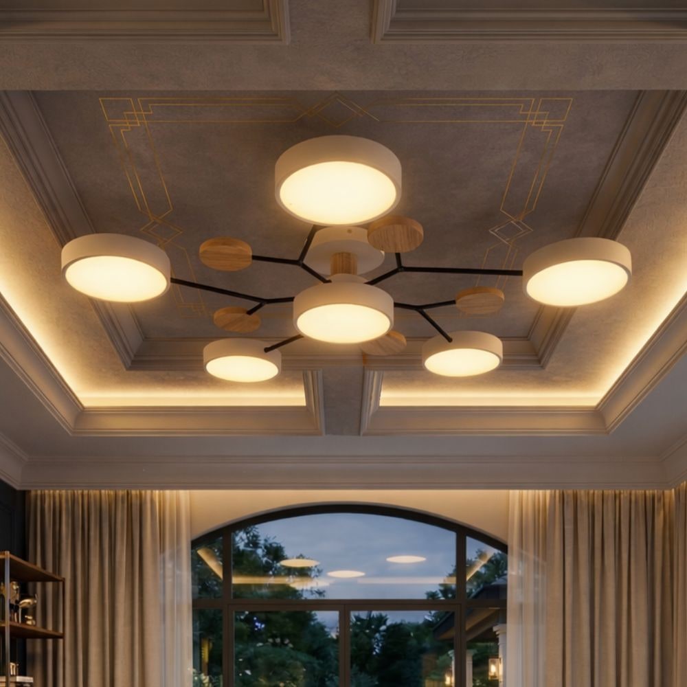 Bedroom Ceiling Light Fixtures Semi Flush LED Modern with Wooden Accents - Image 20