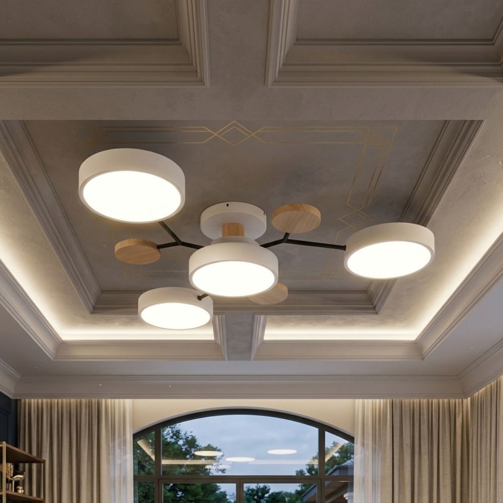 Bedroom Ceiling Light Fixtures Semi Flush LED Modern with Wooden Accents - Image 22