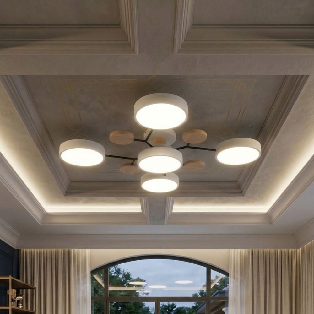 Bedroom Ceiling Light Fixtures Semi Flush LED Modern with Wooden Accents - Image 23