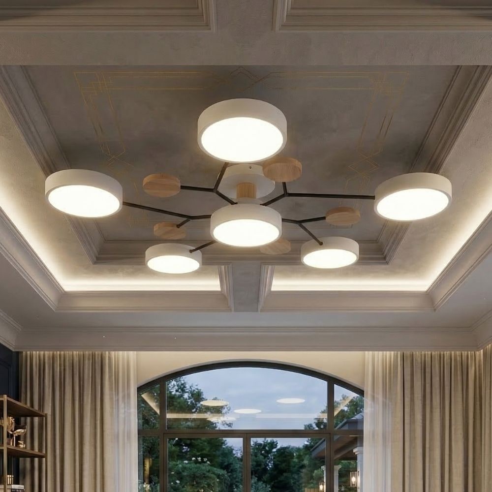 Bedroom Ceiling Light Fixtures Semi Flush LED Modern with Wooden Accents - Image 24
