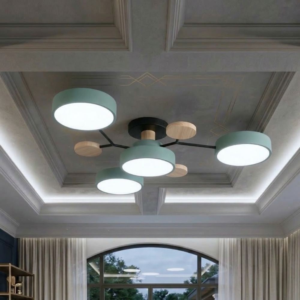 Bedroom Ceiling Light Fixtures Semi Flush LED Modern with Wooden Accents - Image 26