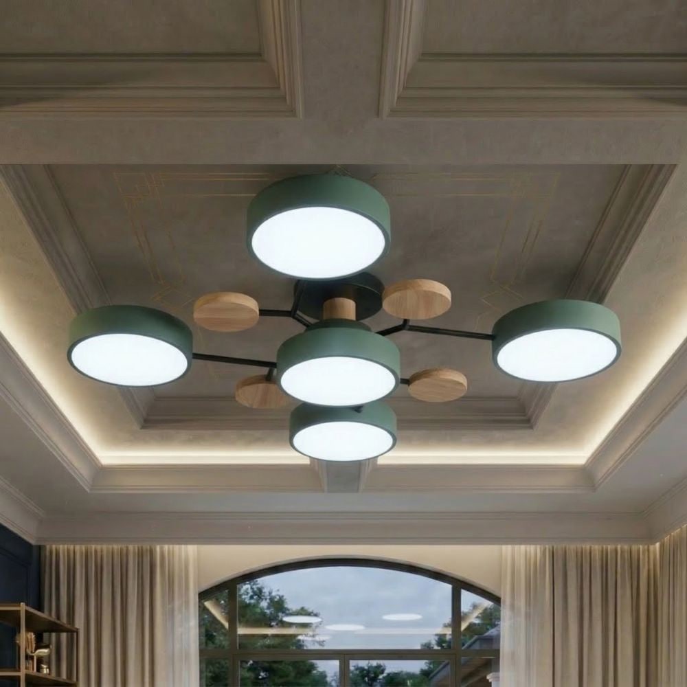 Bedroom Ceiling Light Fixtures Semi Flush LED Modern with Wooden Accents - Image 27