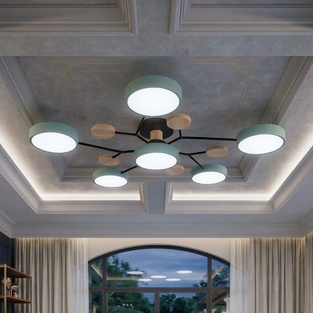 Bedroom Ceiling Light Fixtures Semi Flush LED Modern with Wooden Accents - Image 28