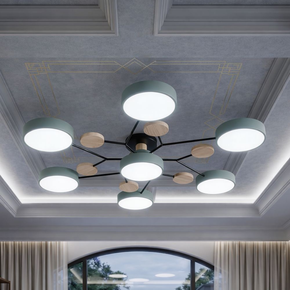 Bedroom Ceiling Light Fixtures Semi Flush LED Modern with Wooden Accents - Image 29