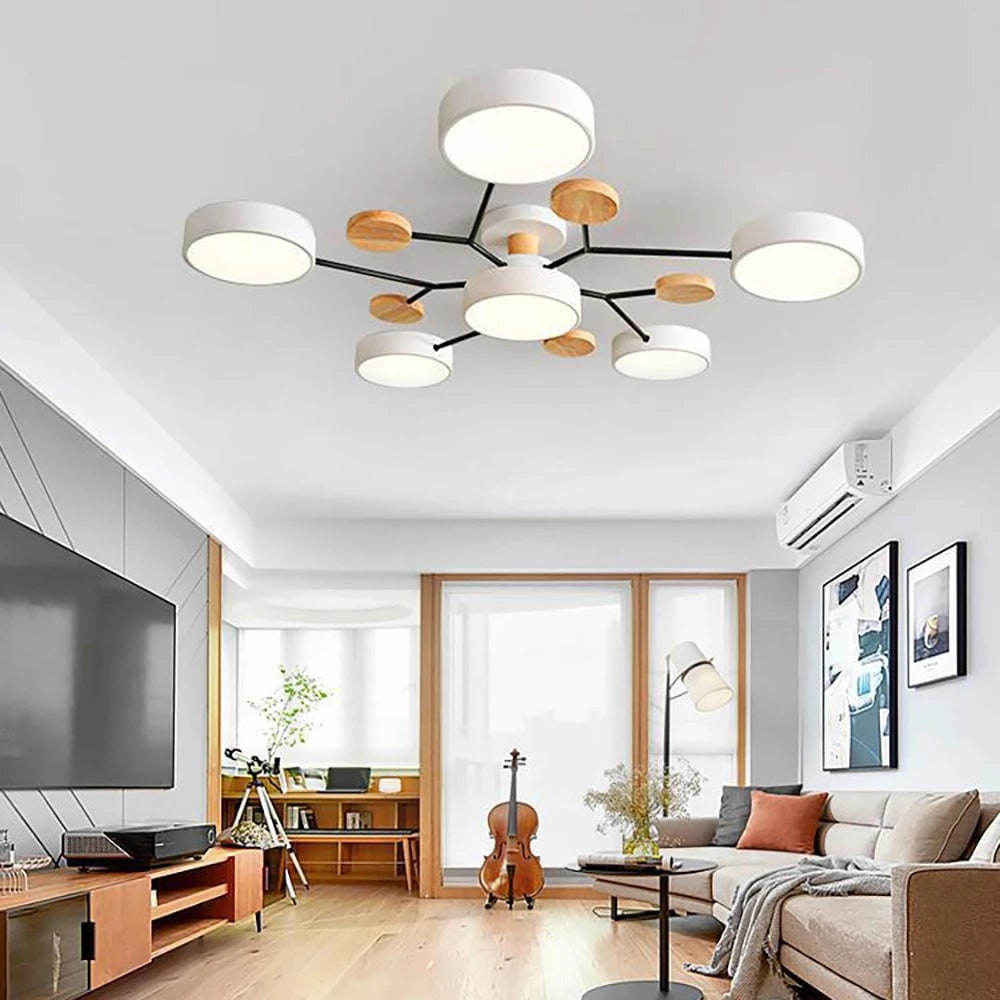 Bedroom Ceiling Light Fixtures Semi Flush LED Modern with Wooden Accents - Image 3