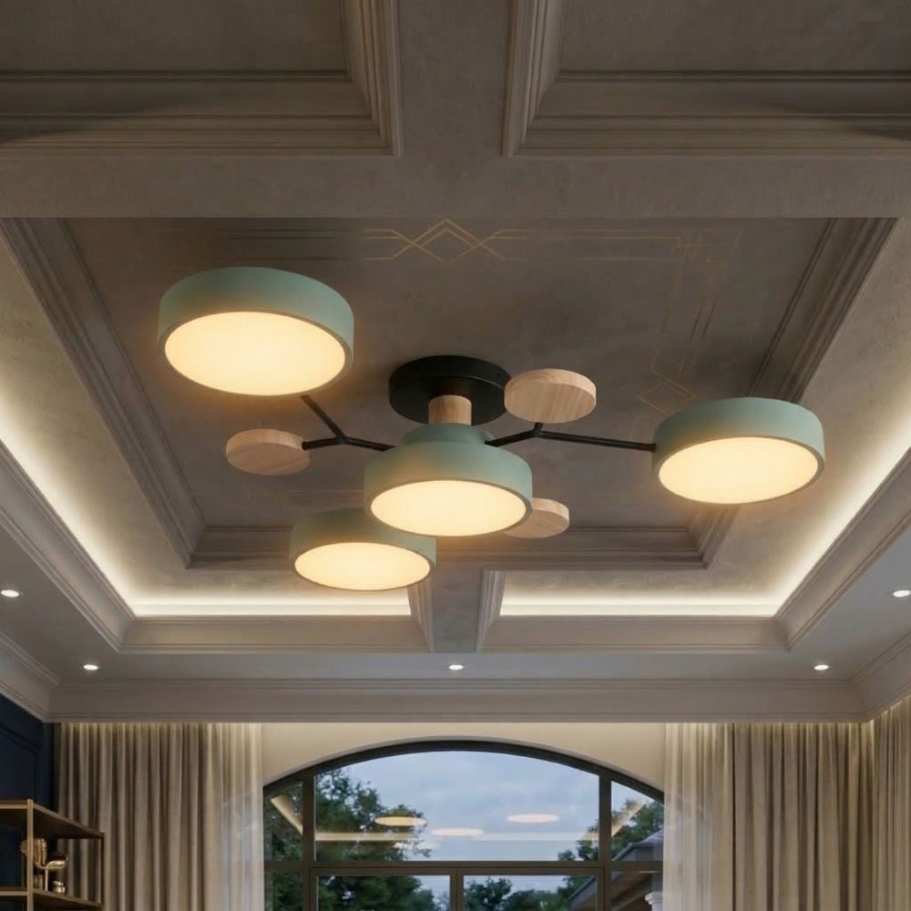 Bedroom Ceiling Light Fixtures Semi Flush LED Modern with Wooden Accents - Image 30