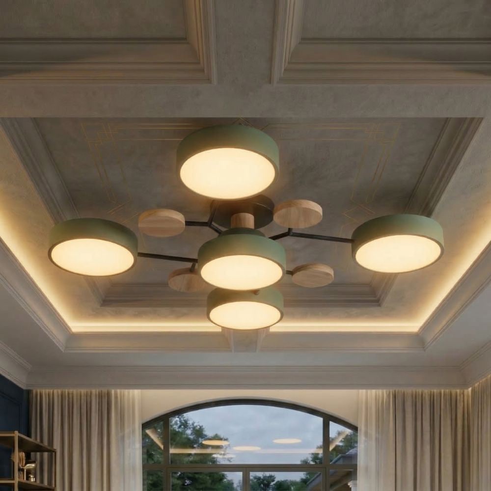 Bedroom Ceiling Light Fixtures Semi Flush LED Modern with Wooden Accents - Image 31