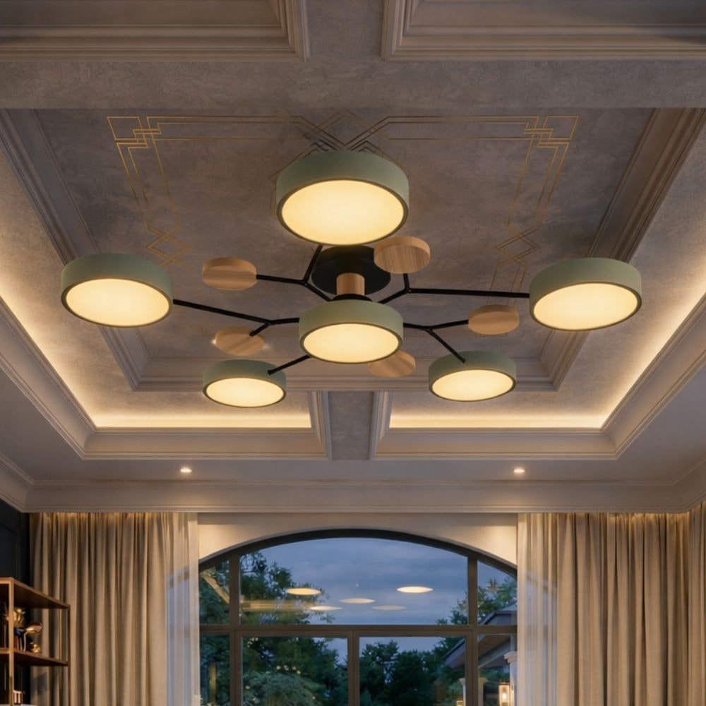 Bedroom Ceiling Light Fixtures Semi Flush LED Modern with Wooden Accents - Image 32