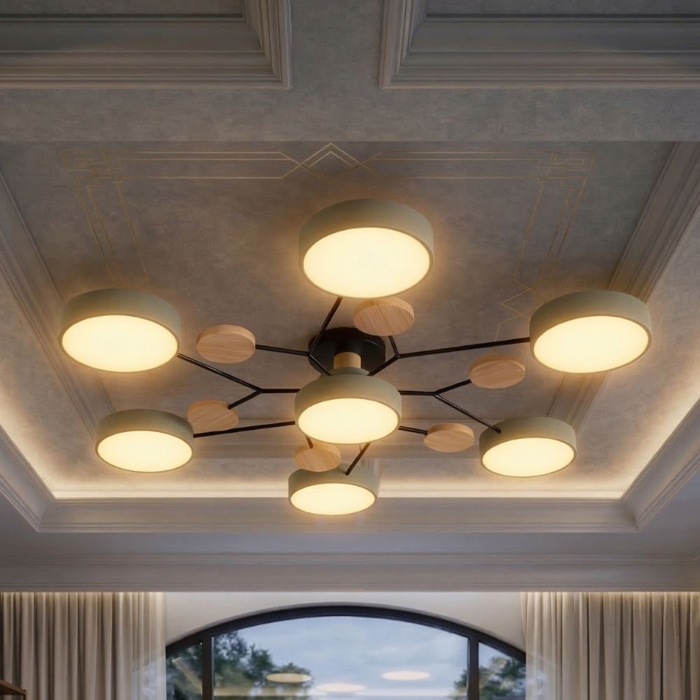 Bedroom Ceiling Light Fixtures Semi Flush LED Modern with Wooden Accents - Image 33