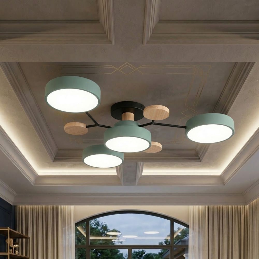 Bedroom Ceiling Light Fixtures Semi Flush LED Modern with Wooden Accents - Image 34