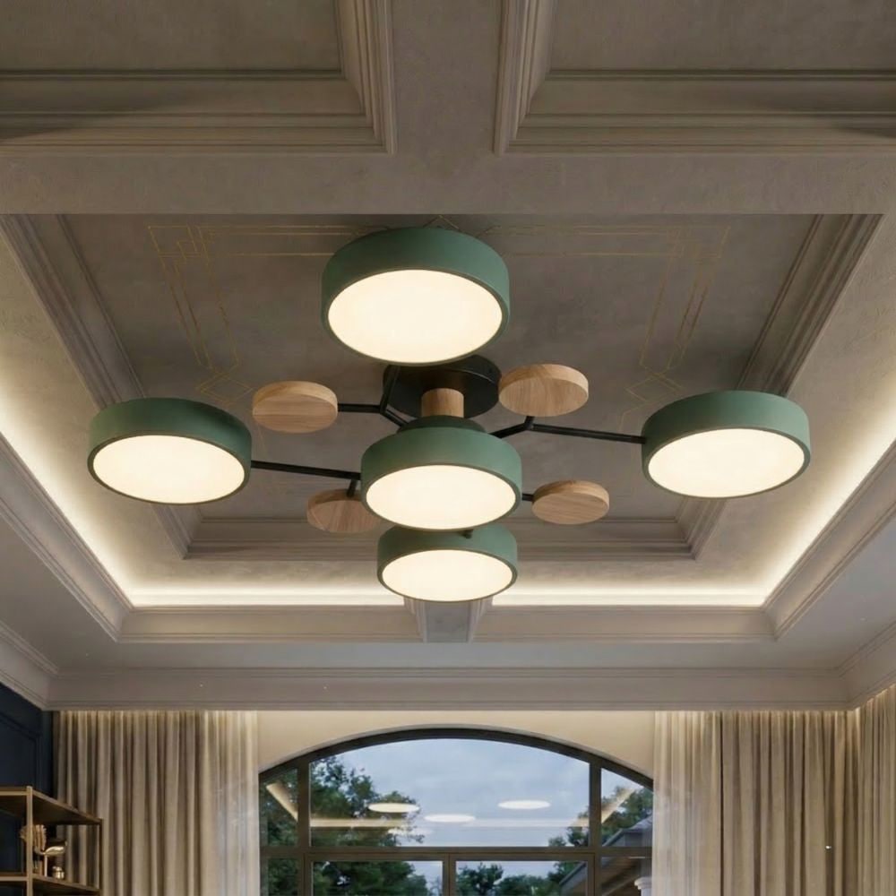 Bedroom Ceiling Light Fixtures Semi Flush LED Modern with Wooden Accents - Image 35
