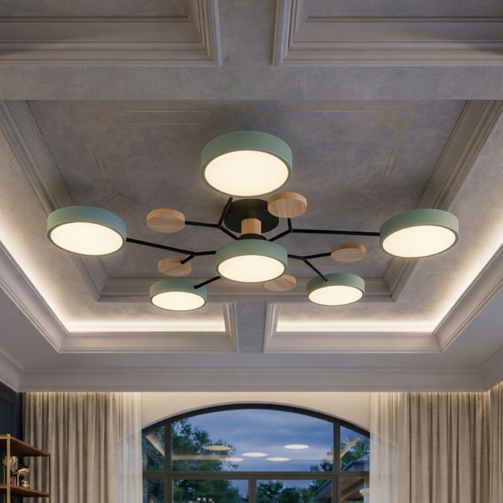 Bedroom Ceiling Light Fixtures Semi Flush LED Modern with Wooden Accents - Image 36