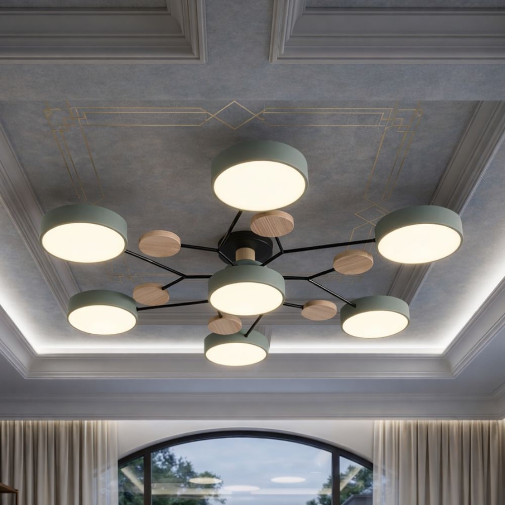 Bedroom Ceiling Light Fixtures Semi Flush LED Modern with Wooden Accents - Image 37