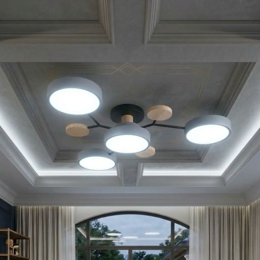 Bedroom Ceiling Light Fixtures Semi Flush LED Modern with Wooden Accents - Image 38