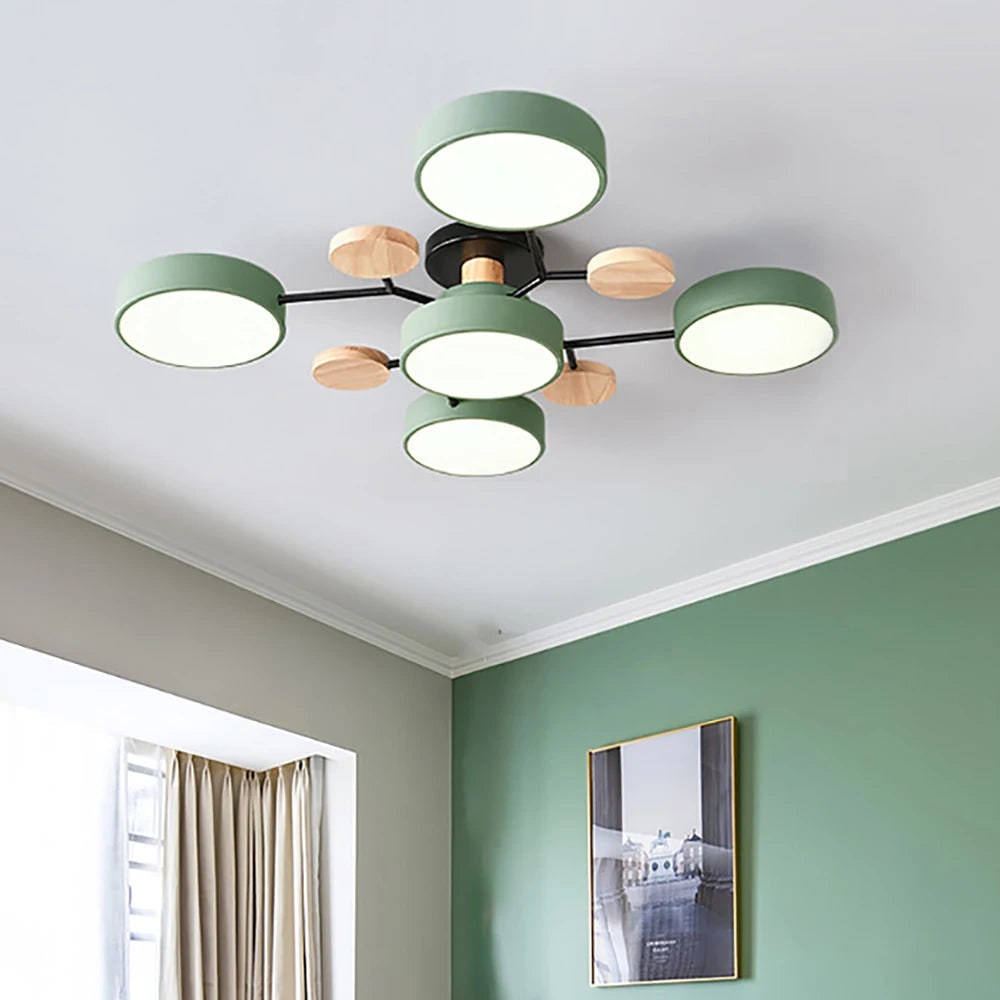 Bedroom Ceiling Light Fixtures Semi Flush LED Modern with Wooden Accents - Image 4