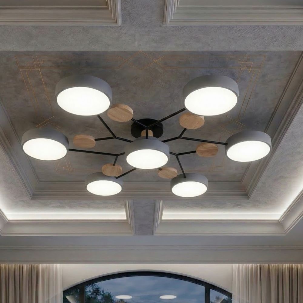 Bedroom Ceiling Light Fixtures Semi Flush LED Modern with Wooden Accents - Image 41