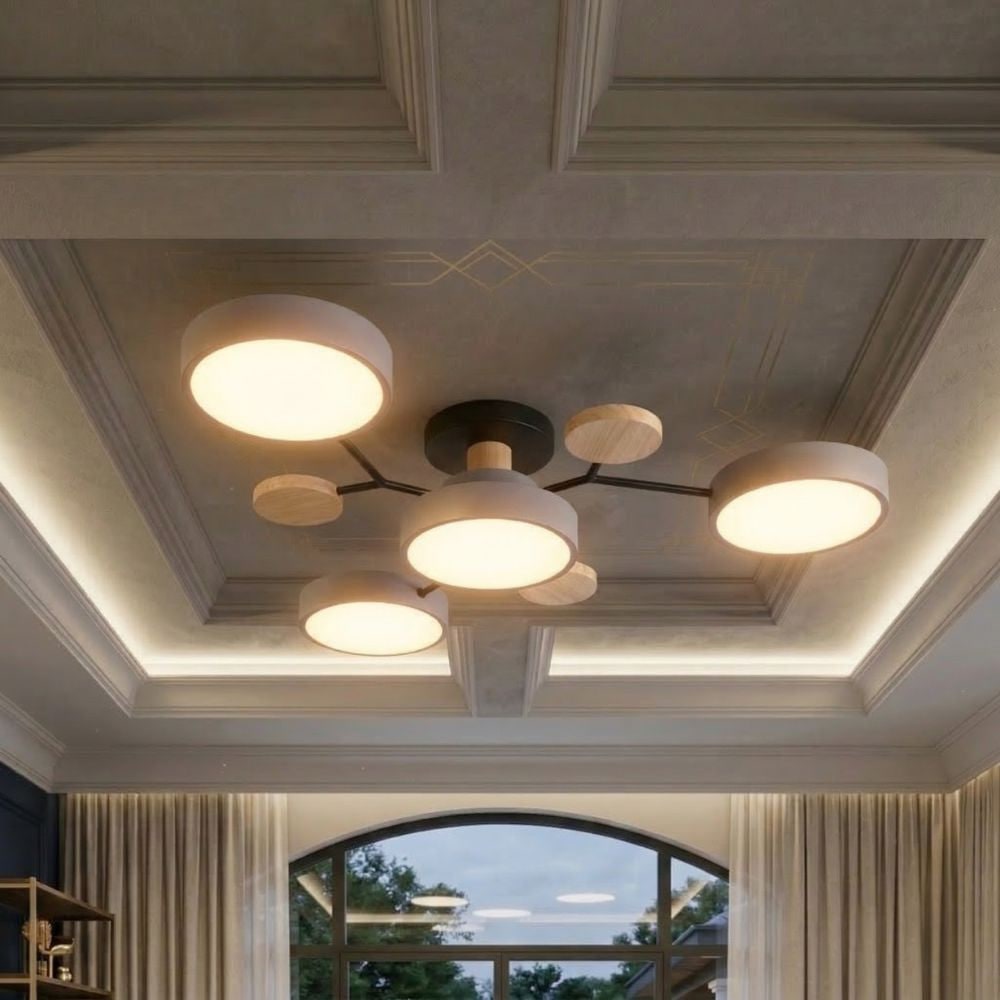 Bedroom Ceiling Light Fixtures Semi Flush LED Modern with Wooden Accents - Image 42
