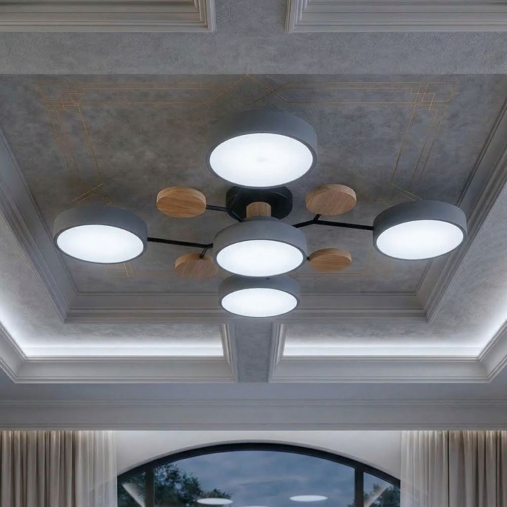 Bedroom Ceiling Light Fixtures Semi Flush LED Modern with Wooden Accents - Image 43