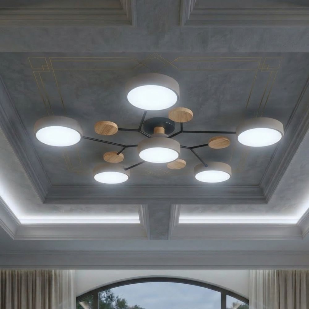 Bedroom Ceiling Light Fixtures Semi Flush LED Modern with Wooden Accents - Image 44