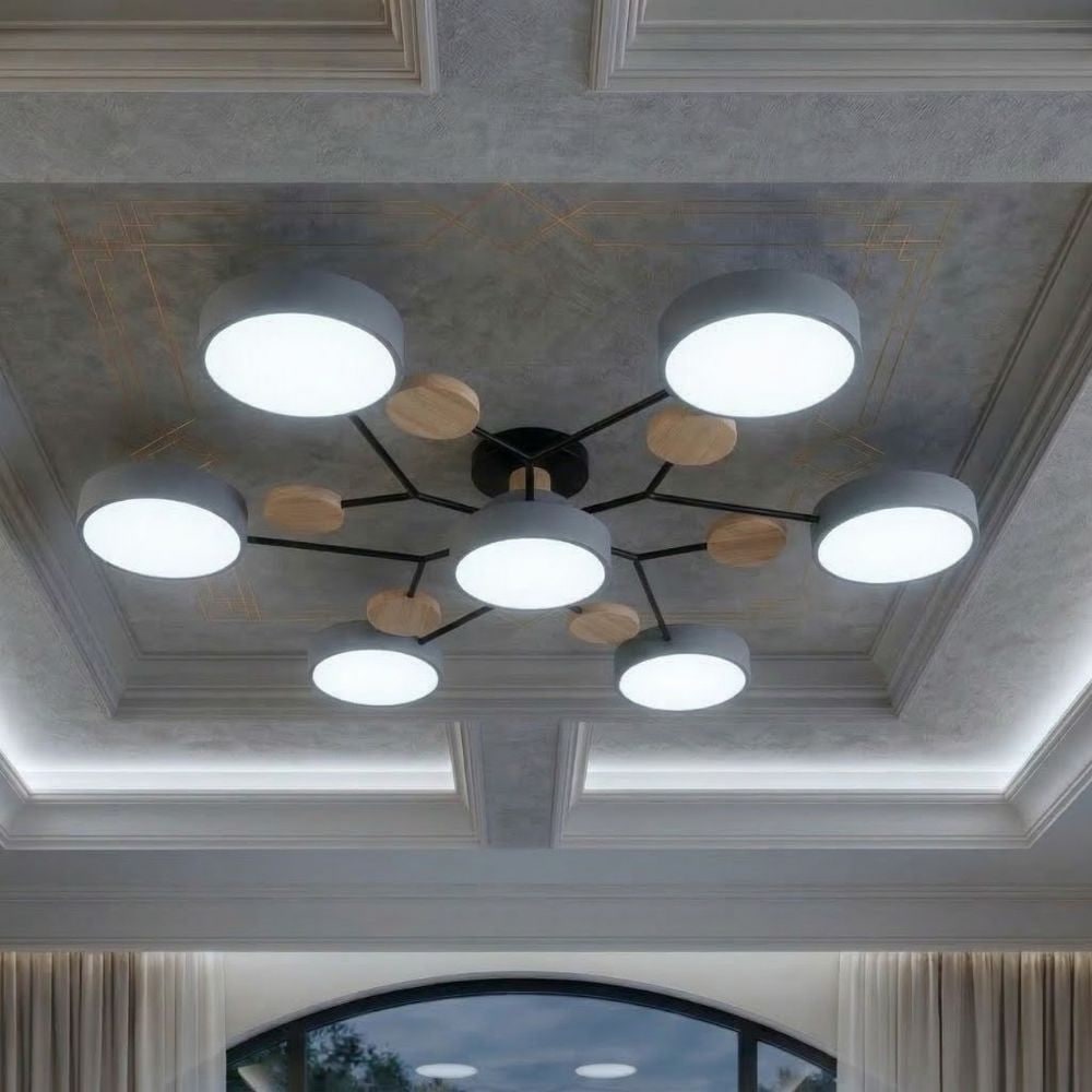 Bedroom Ceiling Light Fixtures Semi Flush LED Modern with Wooden Accents - Image 45