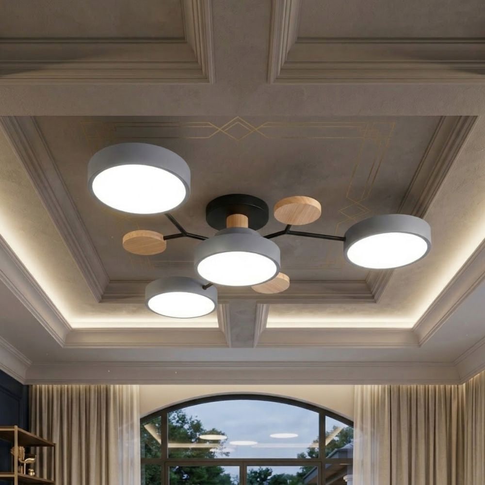 Bedroom Ceiling Light Fixtures Semi Flush LED Modern with Wooden Accents - Image 46