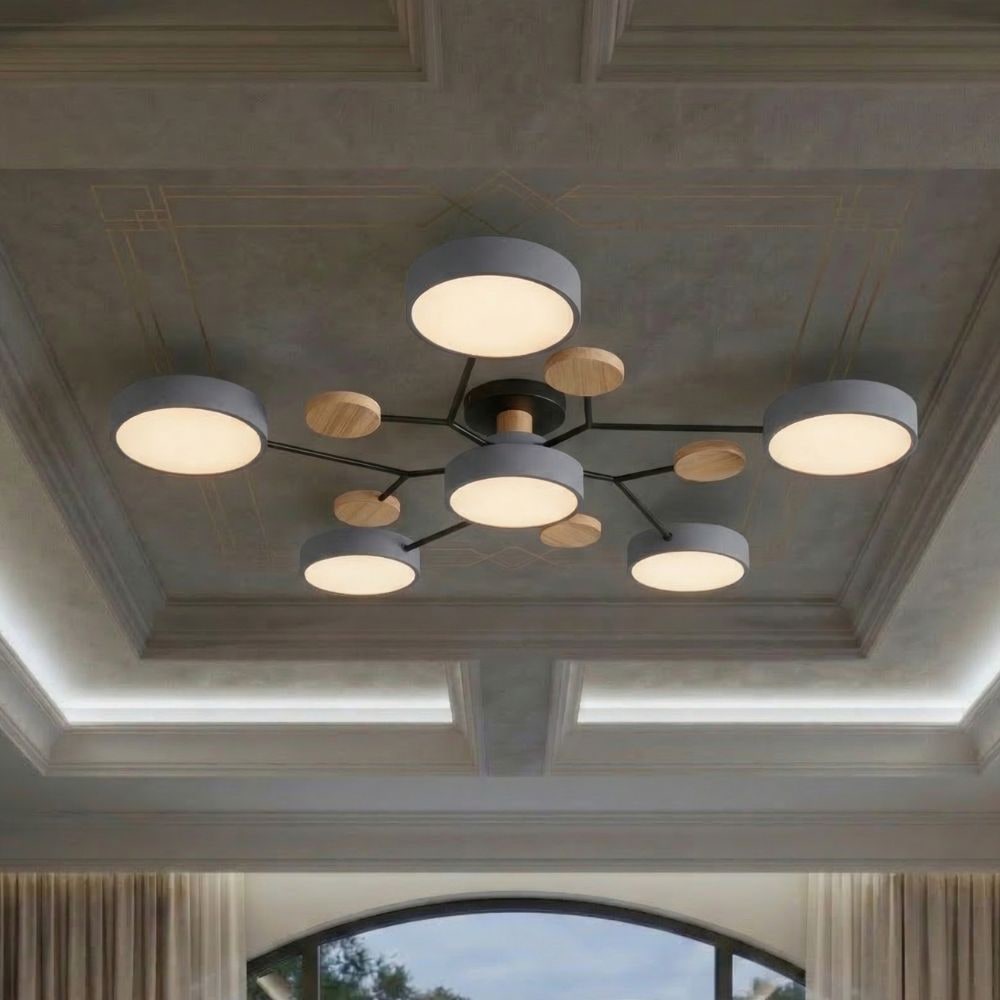 Bedroom Ceiling Light Fixtures Semi Flush LED Modern with Wooden Accents - Image 48