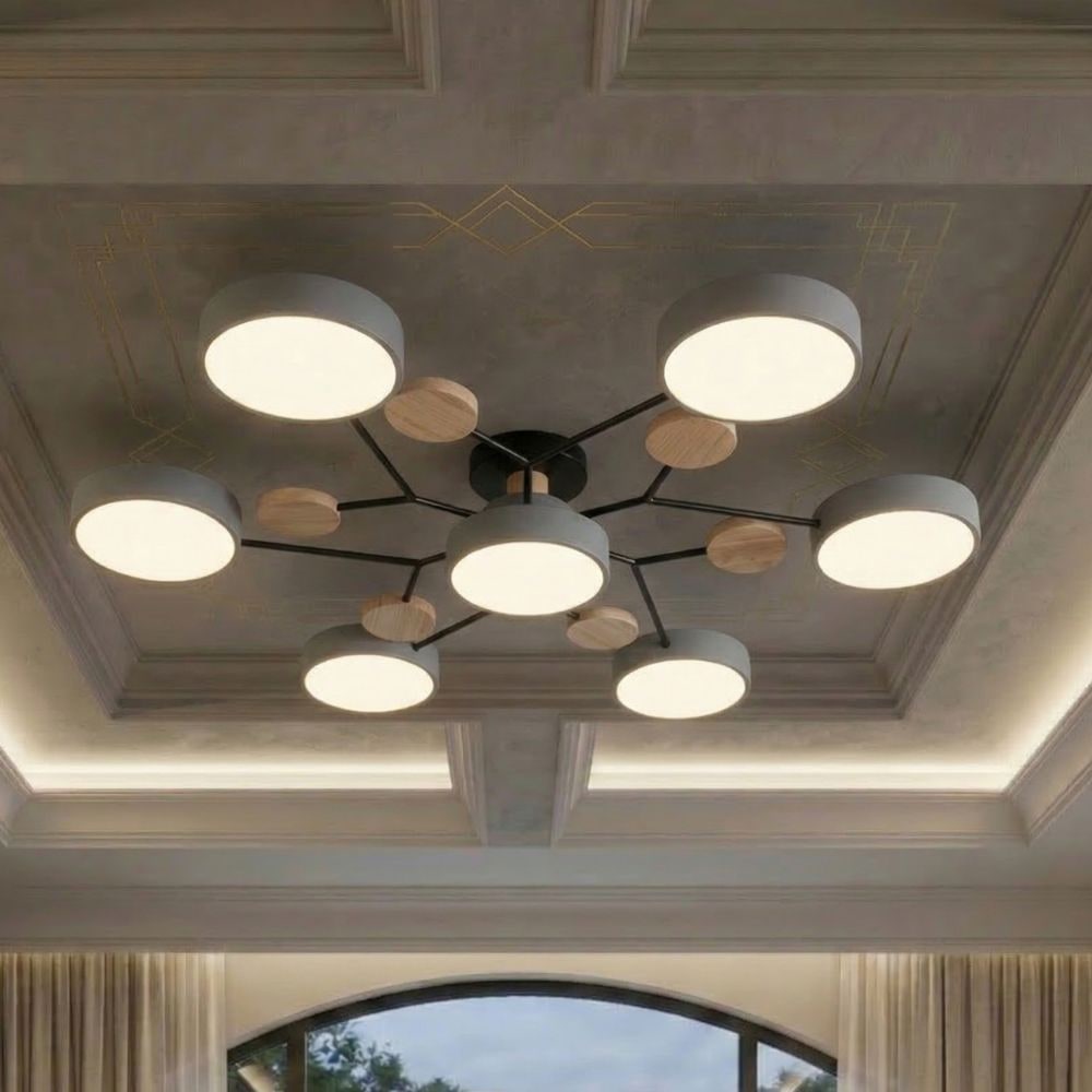 Bedroom Ceiling Light Fixtures Semi Flush LED Modern with Wooden Accents - Image 49