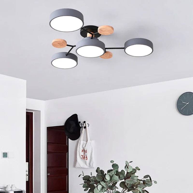 Bedroom Ceiling Light Fixtures Semi Flush LED Modern with Wooden Accents - Image 5