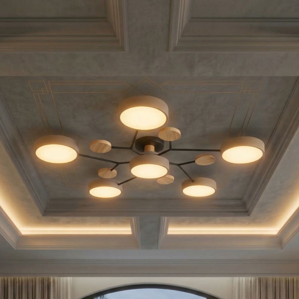 Bedroom Ceiling Light Fixtures Semi Flush LED Modern with Wooden Accents - Image 51