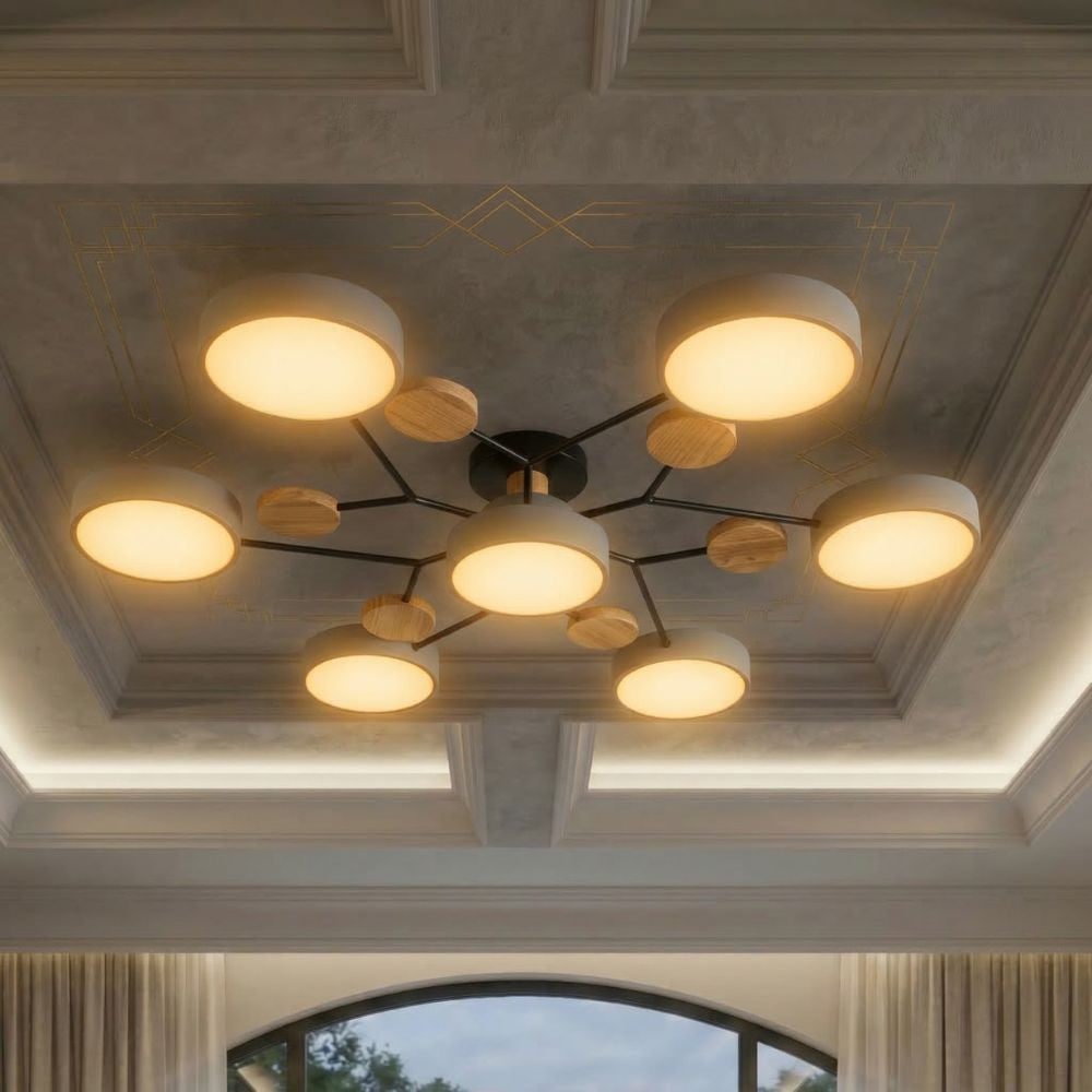 Bedroom Ceiling Light Fixtures Semi Flush LED Modern with Wooden Accents - Image 52
