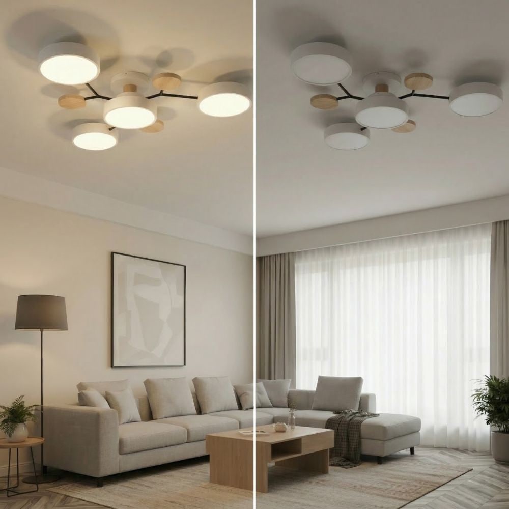Bedroom Ceiling Light Fixtures Semi Flush LED Modern with Wooden Accents - Image 6