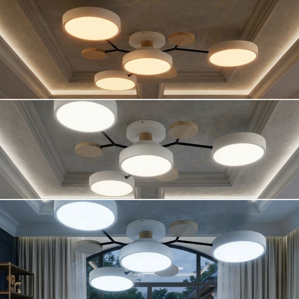 Bedroom Ceiling Light Fixtures Semi Flush LED Modern with Wooden Accents - Image 7