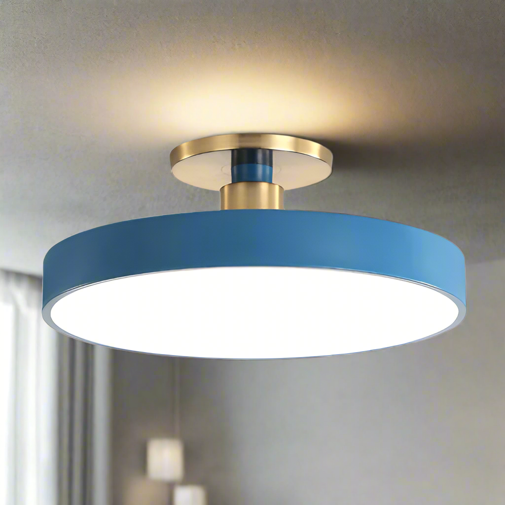 Bedroom Ceiling Light Fixtures Semi Flush Mount LED with Round Drum Shade - Image 1