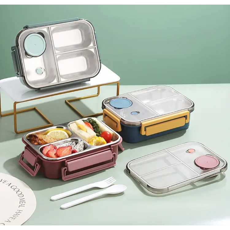 Bento Lunch Box with Stainless Steel Tray Three Compartments and Leak-Proof Lid - Image 11