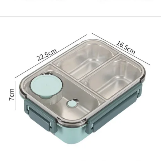 Bento Lunch Box with Stainless Steel Tray Three Compartments and Leak-Proof Lid - Image 7