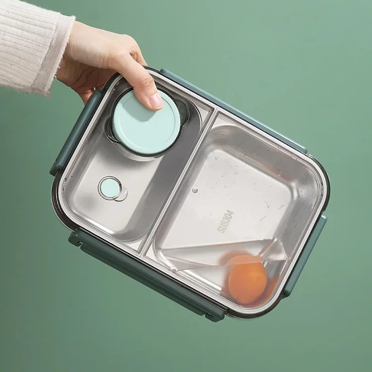 Bento Lunch Box with Stainless Steel Tray Three Compartments and Leak-Proof Lid - Image 9