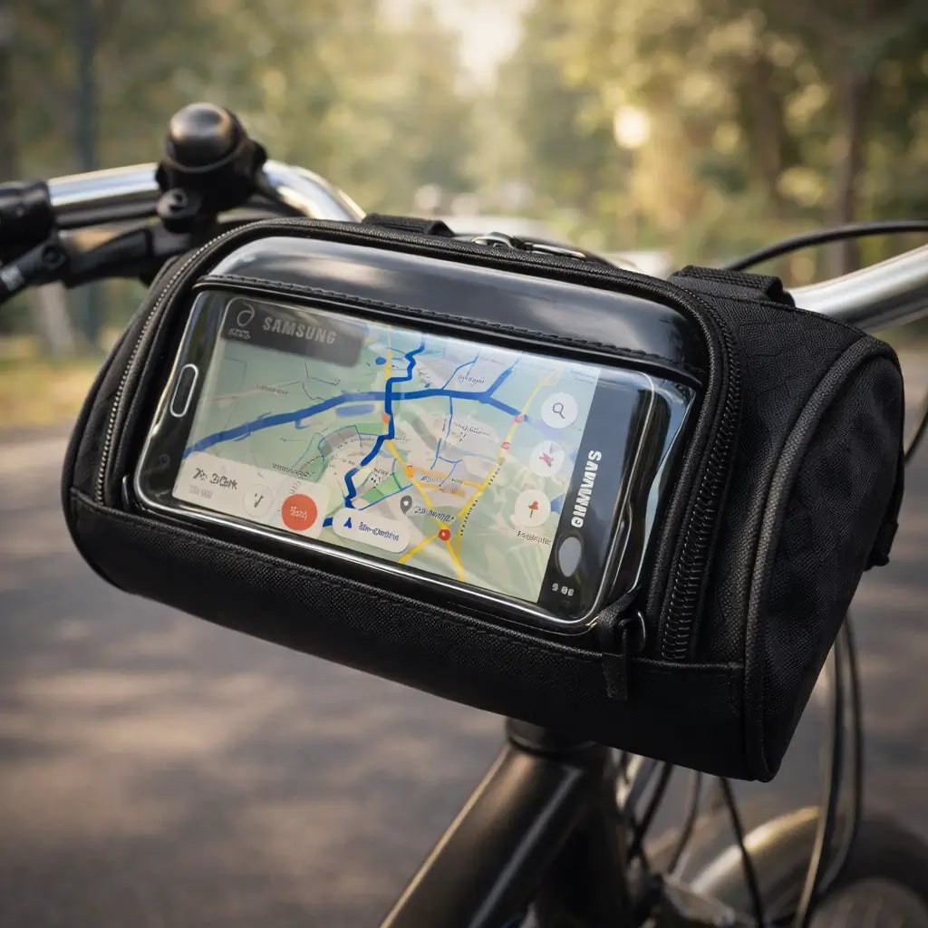 Bike Handlebar Bag with Touchscreen Phone Holder and Reflective Trim - Image 1
