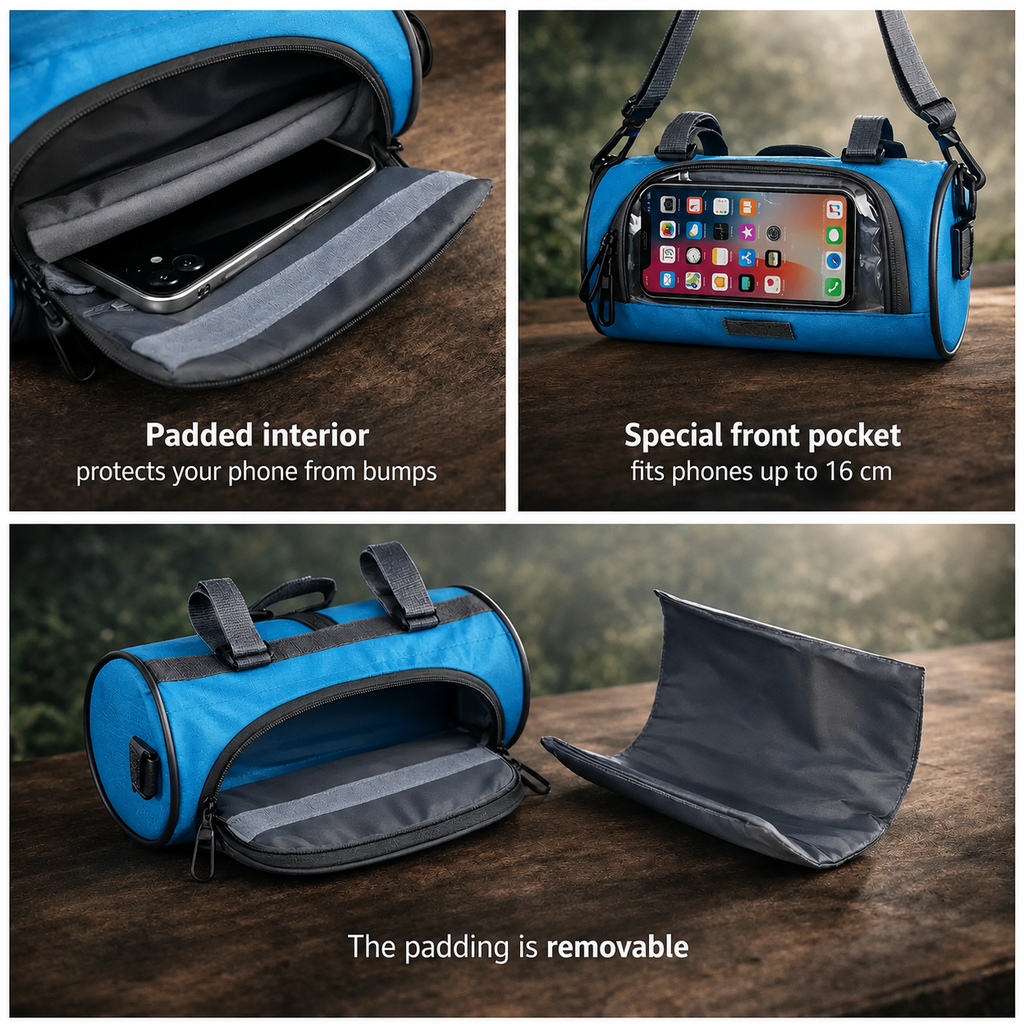 Bike Handlebar Bag with Touchscreen Phone Holder and Reflective Trim - Image 3