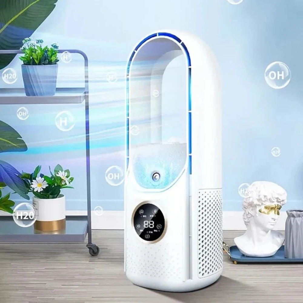 Bladeless Desk Fan with Misting Water Tank and LED Nightlight - Image 1