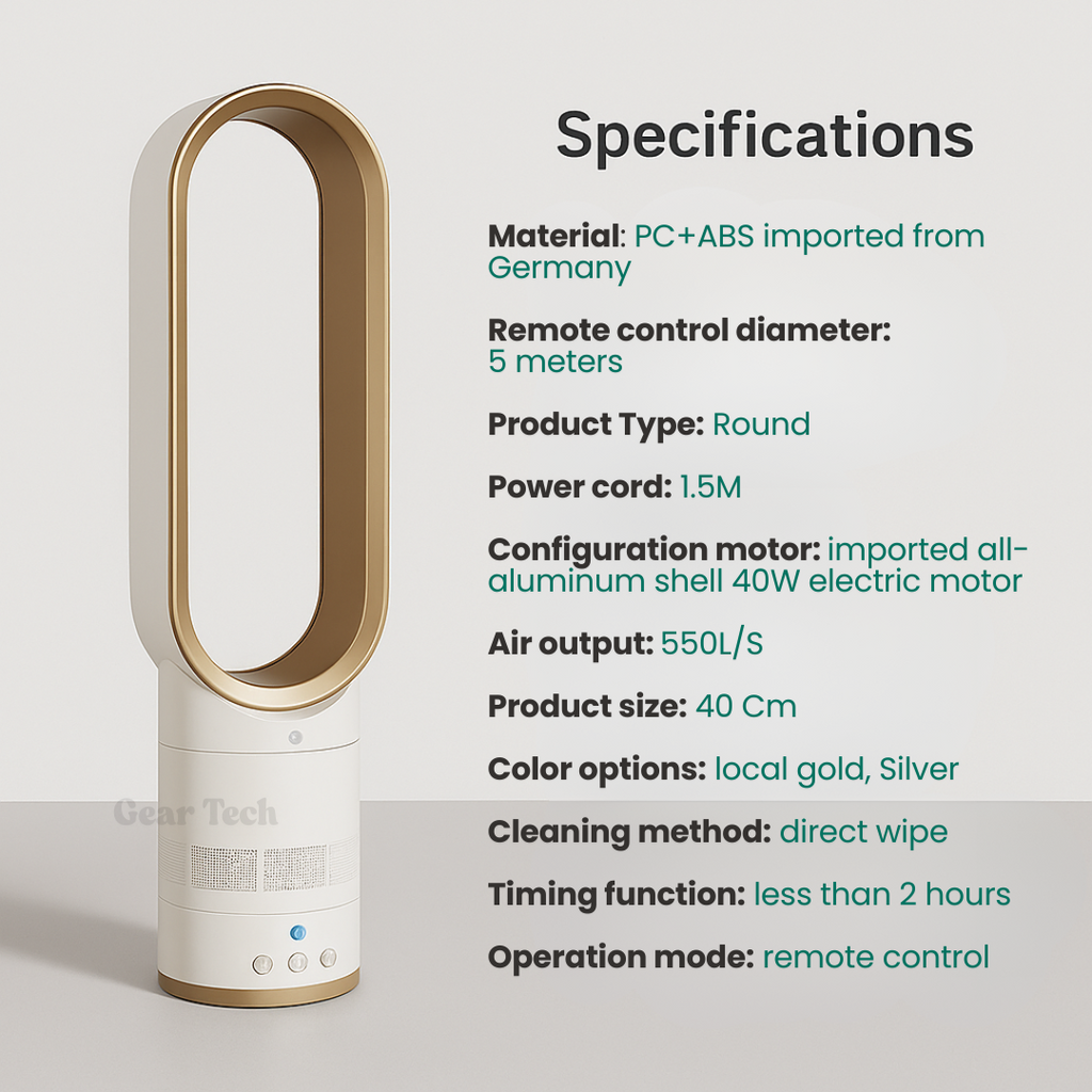 Bladeless Fan with Oscillating Remote Control and Detachable Design for Home Cooling - Image 3