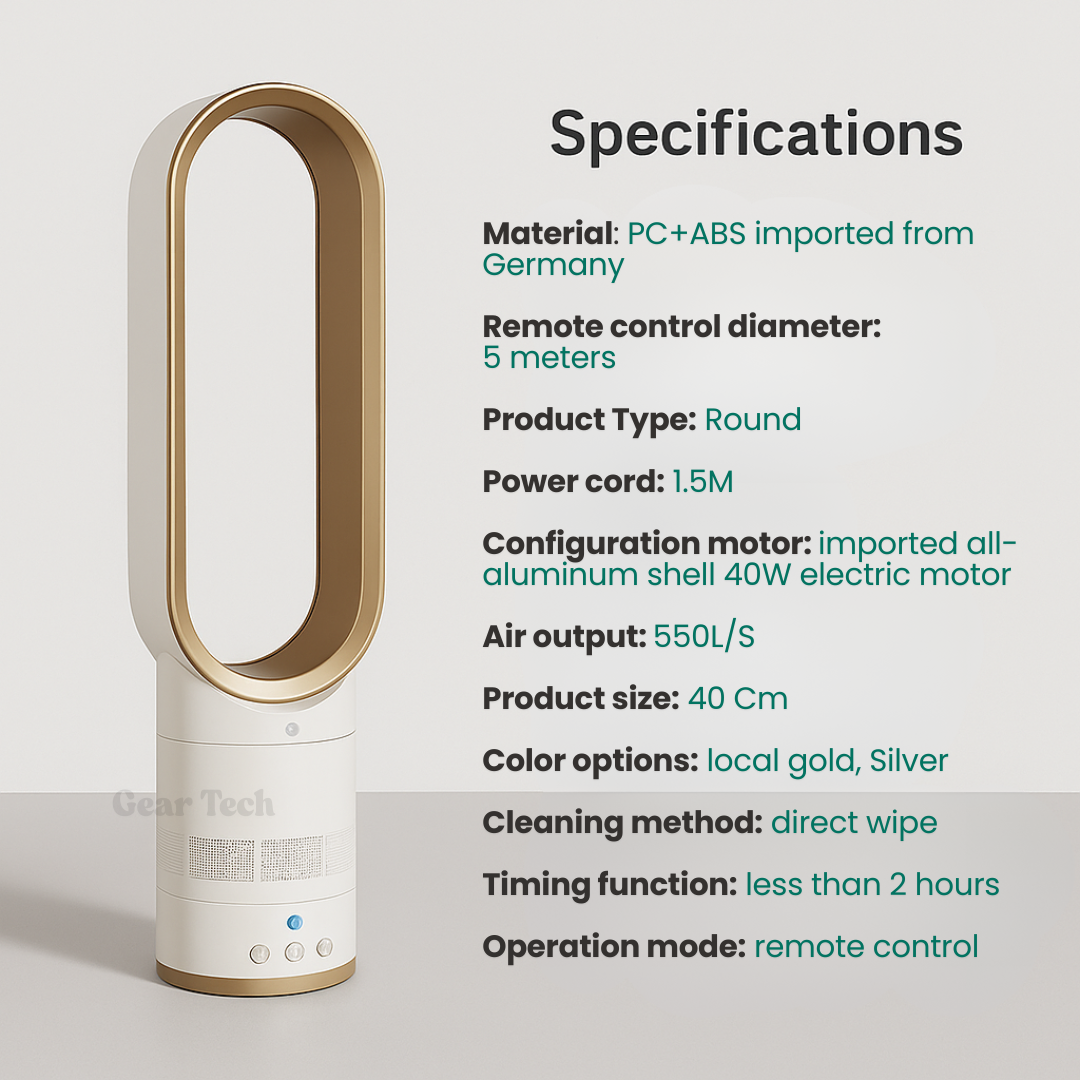 Bladeless Fan with Oscillating Remote Control and Detachable Design for Home Cooling - Image 3